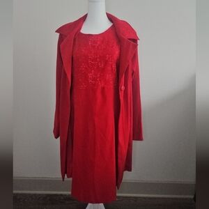 Vintage Victoria Moon Red Tank Dress Trench Jacket Set 12